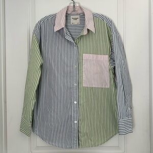 Abercrombie & Fitch Green Blue Pink Striped Shirt Long Sleeve Oversized